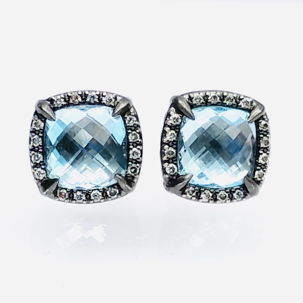 David Yurman Chatelaine Blue Topaz Diamond Bezel Earrings
